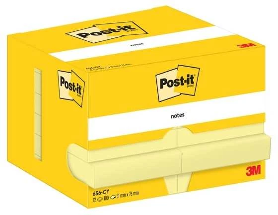 Lipnūs lapeliai 3M Post-it 51x76mm, geltonos spalvos, 12 vnt./pak.