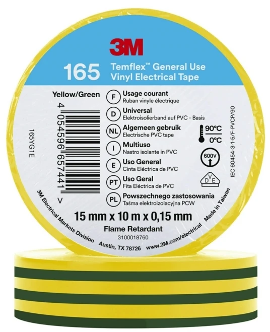 3M 7100222491 - 1 pc(s) - Žalias/Geltonas - PVC - 600 V - Blister - 10 m