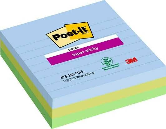 Post It 3M 3M Post-it® Super Sticky XL lapeliai, OASIS, linijuoti, 101x101 mm, 3x70 lapų.