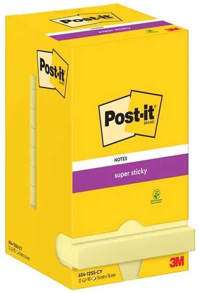 Lipnūs lapeliai 3M Post-it® Super Sticky 76mmx76mm 12vnt. po 90 lapelių, geltonos spalvos