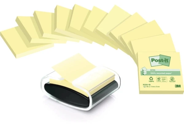 3M POST-IT R330 RECYKLING Z-NOTES PK12 + DISPENSER U/B