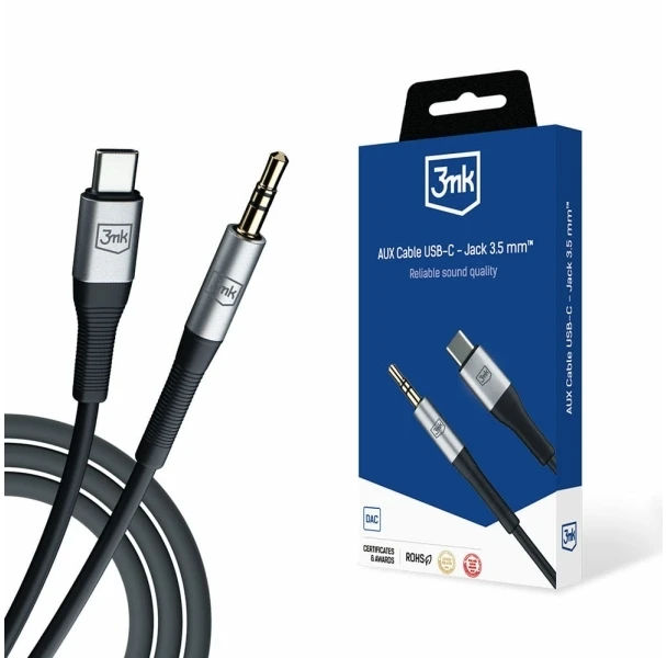 3MK AUX kabelis USB-C – 3,5 mm lizdas 1 m