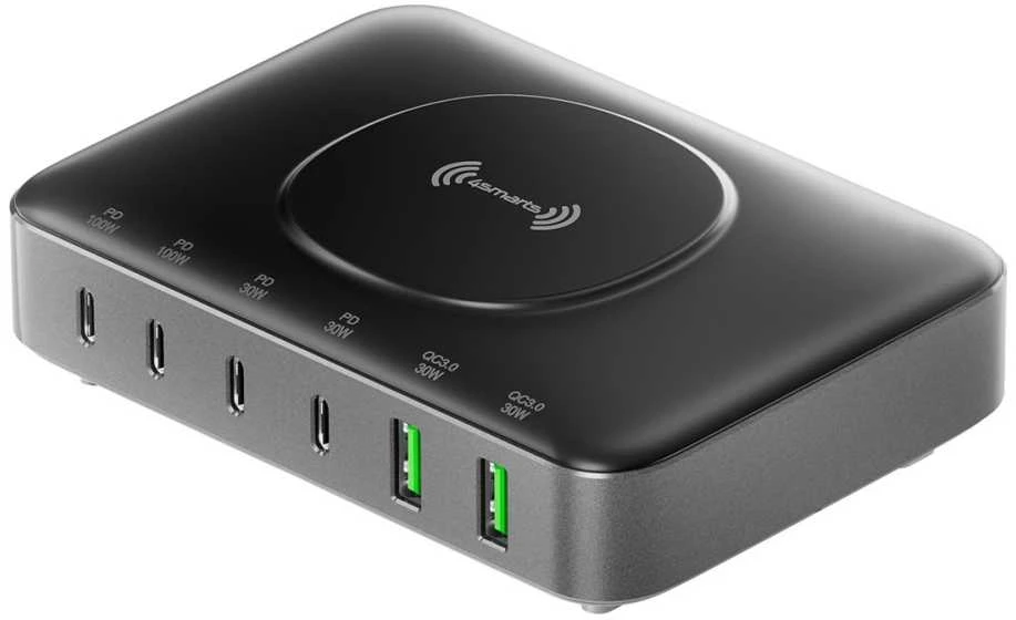 4smarts Įkrovimo stotelė 7in1 100W su belaidžiu įkrovimu juodos ir pilkos spalvos 540571