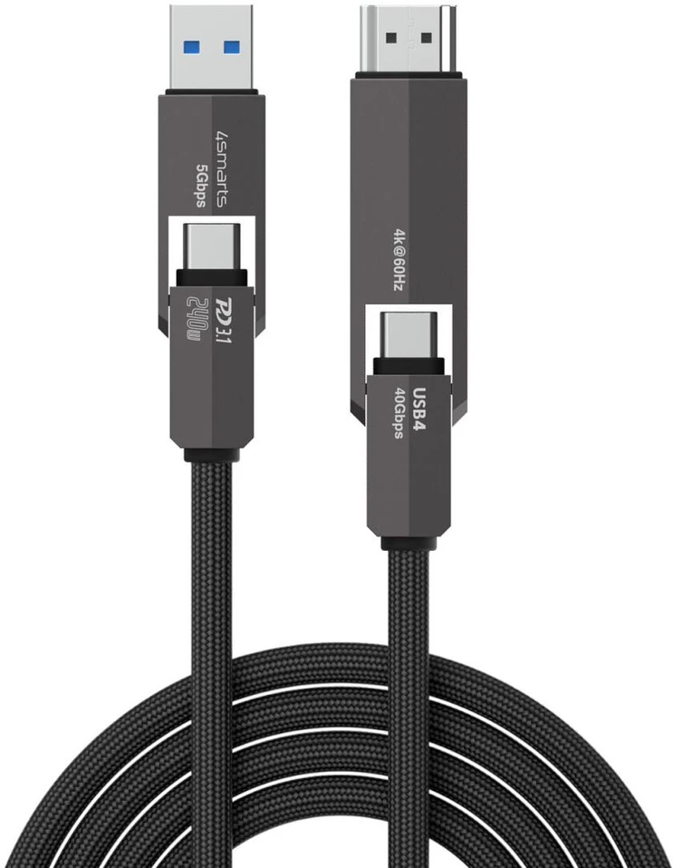 Kabelis 4smarts ComboCord USB4 HDMI 240W 1,5 m juodas