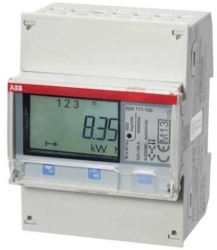 ABB Elektros skaitiklis transformatoriniam matavimui. 3P+N, 230–400 V, MID patvirtintas B klasės (1 klasė), impulsų/aliarmo išėjimai