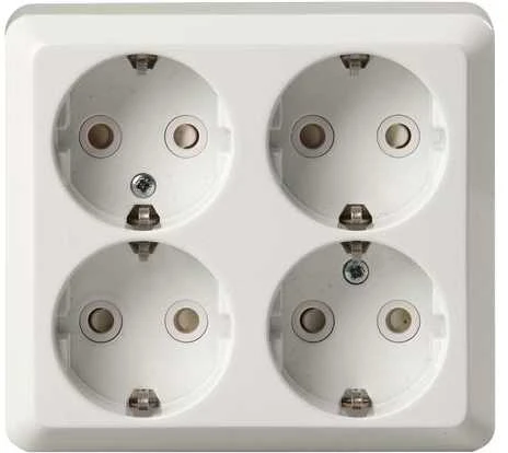 ABB Lizdas su 4 lizdais, „Jussi“, pilnai paruoštas paviršiniam montavimui, baltas (RAL9010), 250V 16A, „Schuko“ / šoninis įžeminimas ir saugiklis
