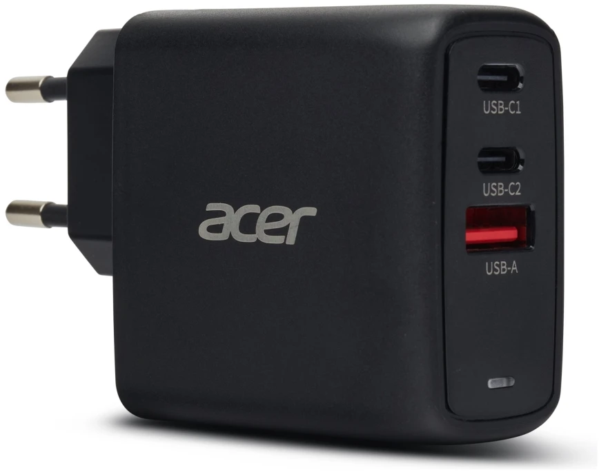 „Acer“ 67 W PD GaN įkroviklis, 2 x USB C ir 1 x USB A, ES kištukas, 100 W USB C laidas, mažmeninė pakuotė