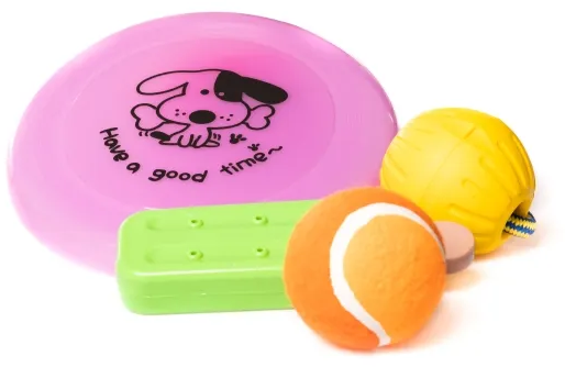 NAGA Hundelegetøj mix, 4 stk (frisbee, bold i snor, tennisbold, ispind)