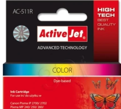 Rašalo kasetė Activejet AC-511R (Canon CL-511 pakeitimas; Premium; 12 ml; spalvotas)