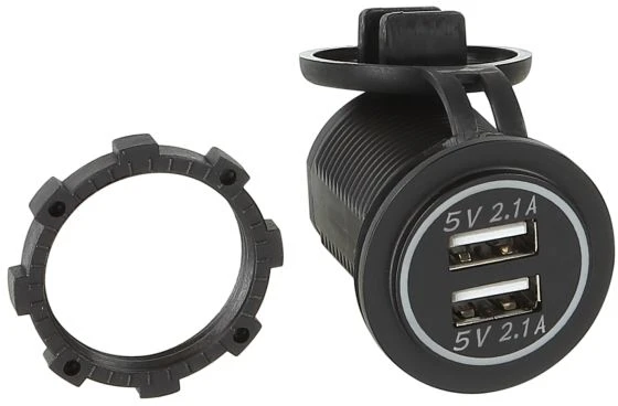 ACV 349045-03-2 USB automobilinis įkroviklis 12/24 V, mėlyna šviesa