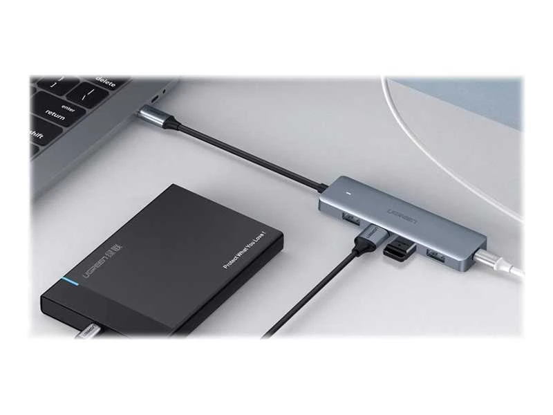 4 viename adapteris UGREEN Hub USB-C į 4x USB 3.0 + USB-C (pilkas)