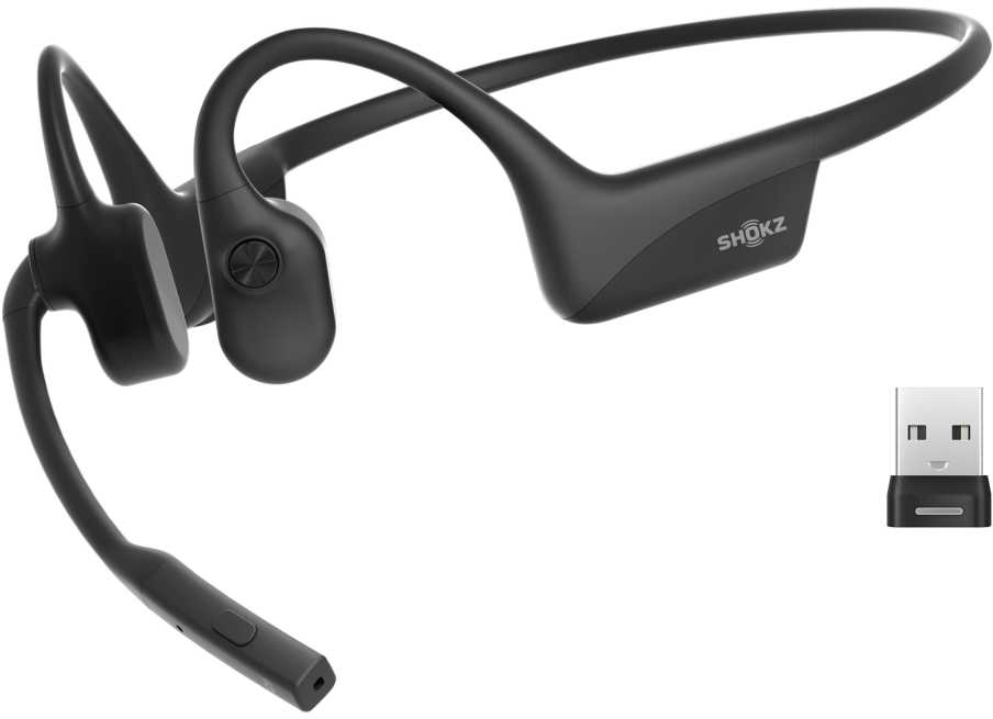 SHOKZ OpenComm2 UC 2025 Upgrade Belaidės Bluetooth Bone Conduction Vaizdo konferencijos Ausinės su USB-C įkrovimo prievadu ir USB-A adapteriu | 16 val. pokalbio laikas, 29 m Belaidės diapazonas, 1 val. įkrovimo laikas | Apima triukšmą slopinantį mikrofoną Boom ir Dongle, Juodas