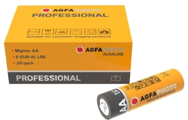 AgfaNuotrauka 110-853482, Vienkartinė baterija, AA, 1.5 V, 10 vnt., Pilka, Raudona, Balta, Geltona, 50.5 mm