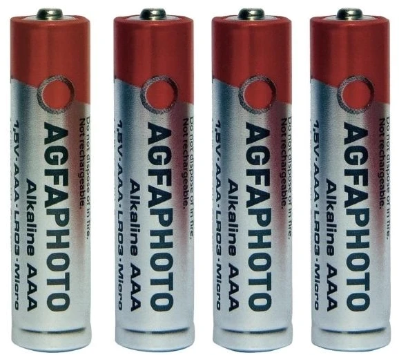 AgfaPhoto 110-802572, Vienkartinės baterijos, AAA, Šarminės, 1,5 V, 4 vnt., Pilka, Raudona