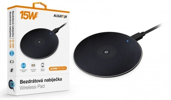 ALIGATOR bezdrátová nabíječka Wireless Pad 15W, juoda