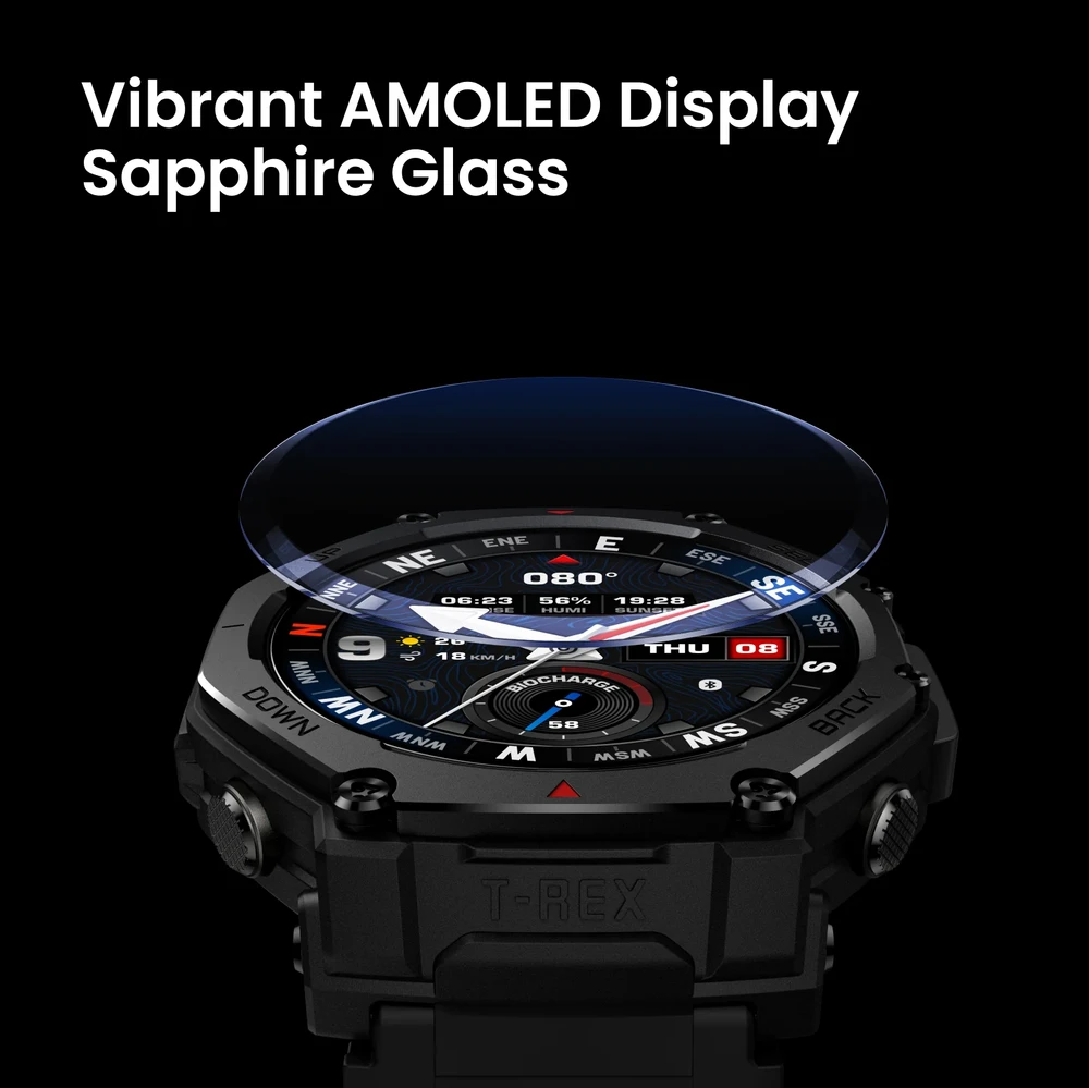 Išmanusis laikrodis „Amazfit T-Rex 3 Pro NFC“, 44 mm su silikoniniu dirželiu, taktinis juodas