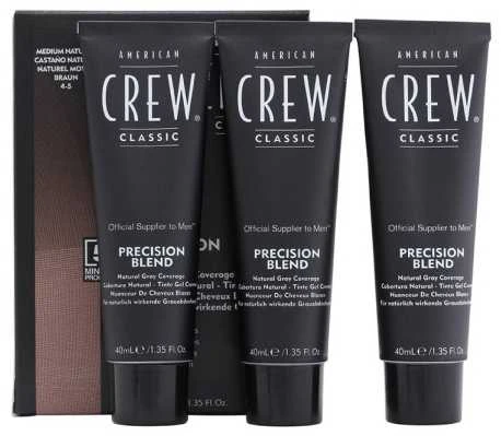 Rinkinys „Trio American Crew Precision Blend“ pusiau ilgalaikiai plaukų dažai, 4-5 natūralios spalvos, 3 vnt., 40 ml