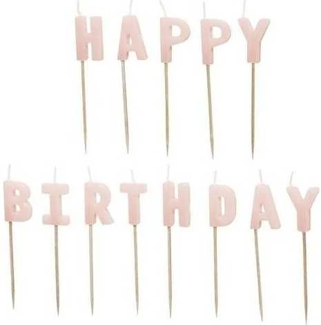 Party Deco PartyDeco „HappyBirthday“ žvakės 25 cm, rožinės, A13 67608