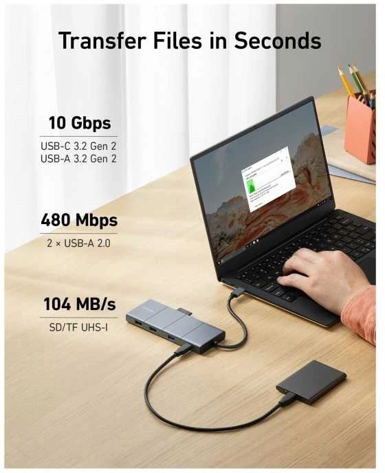 ANR Anker Innovations A83880A1 sąsajos šakotuvas C tipo USB 10000 Mbit/ai Pilka