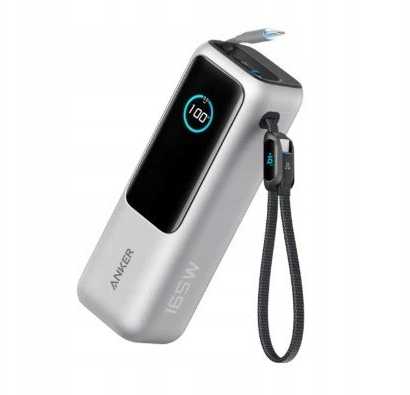 „Anker Zolo“ nešiojama įkroviklis | A1695H11 | 25000 mAh | Integruotas USB-C ir ištraukiamas laidas | Pilkas