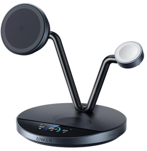 „Anker Prime“ belaidė įkrovimo stotelė su Qi2.2 25 W belaidžiu įkrovimu (3 viename, „MagGo“, „AirCool“, įkrovimo stotelė) ir pridėtu maitinimo šaltiniu.