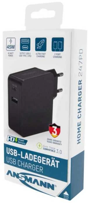 Ansmann namų įkroviklis 247PD 1xUSB 1xUSB Type-C PD 45W 4700mA