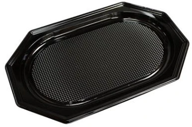 Antalis Maisto ruošimo padėklas A-PET juodas vidutinio dydžio 450×300×25mm ovalus 10x10vnt./padėklas - (100 vnt.)