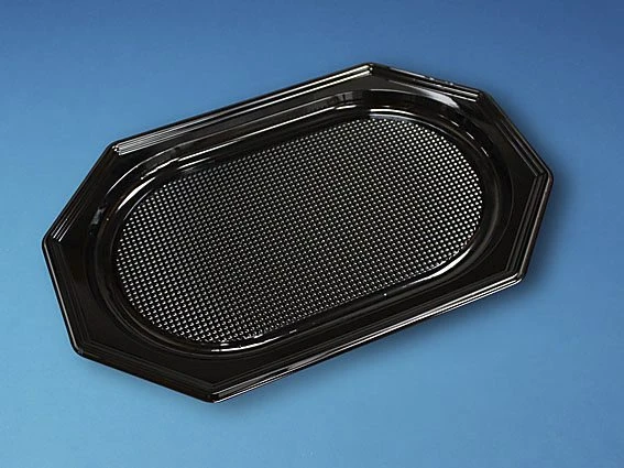 Antalis Maisto ruošimo padėklas A-PET juodas vidutinio dydžio 450×300×25mm ovalus 10x10vnt./padėklas - (100 vnt.)