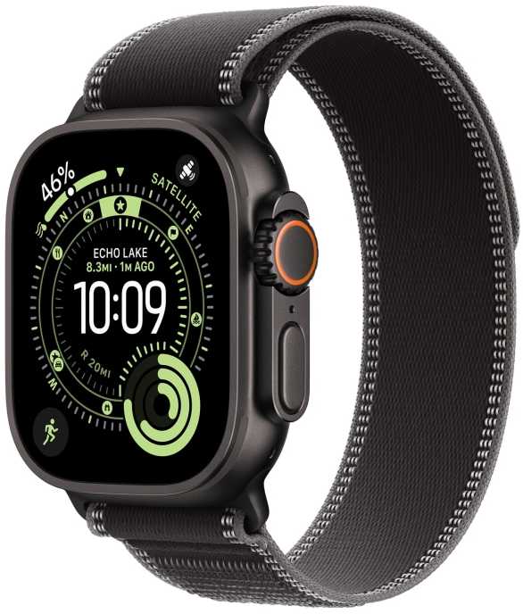 „Apple“ 49 mm juodos / tamsiai pilkos spalvos „Trail Loop“ laikrodis – S/M – juodo titano apdaila