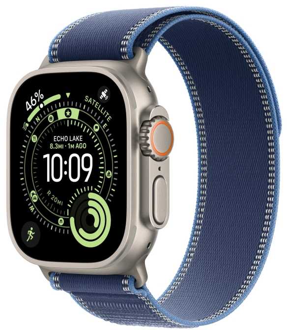 Išmanusis laikrodis Apple Watch ultra 3 gps + cellular, koperta 49 mm su tytanu w kolorze naturalnym, opaska trail w kolorze niebieskim/jaskrawoniebieskim - dydis m/l