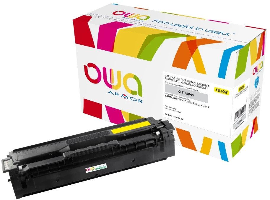 OWA „Armor“ toneris, skirtas SAMSUNG CLP 415, CLX 4195, 1800 puslapių, CLTY504S, geltonas (CLT-Y504S, SU502A)