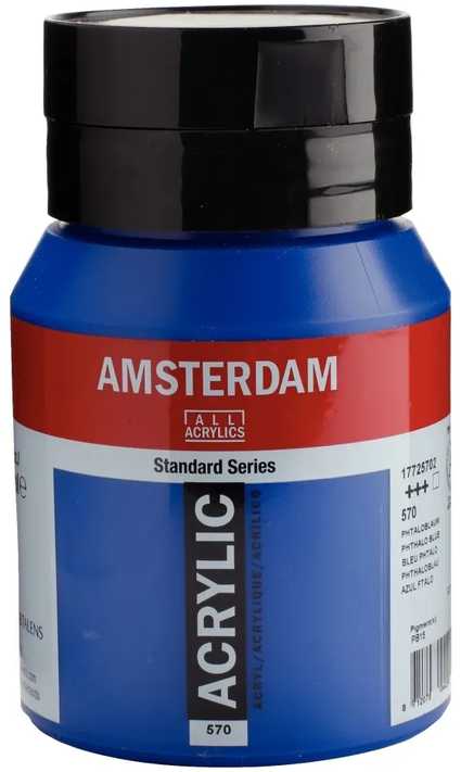 Amsterdam Akrilinė dažai - Amsterdanas - PHTHALO MĖLYNA - 500ml - Atsparumas šviesai - Ilgaamžis