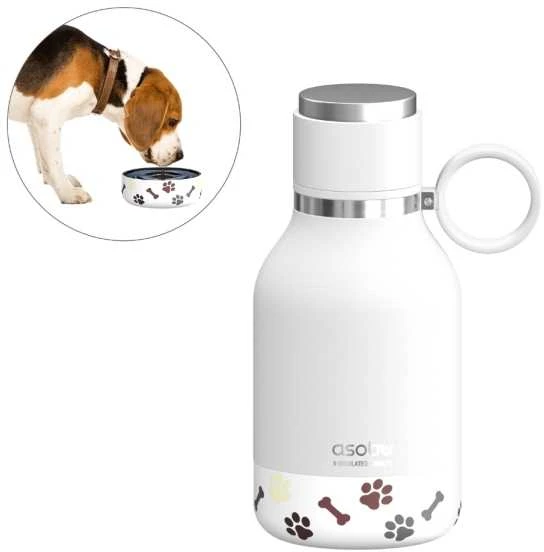 Asobu - Dog Bowl - nerūdijančio plieno butelis su dubenėliu šuniui 1 litras baltas