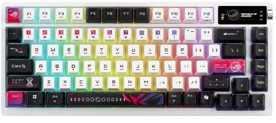 ASUS ROG Azoth X Gaming-klaviatūra, 75%, Hot-Swap, OLED-Ekranas, Tri-Mode, CH - baltas