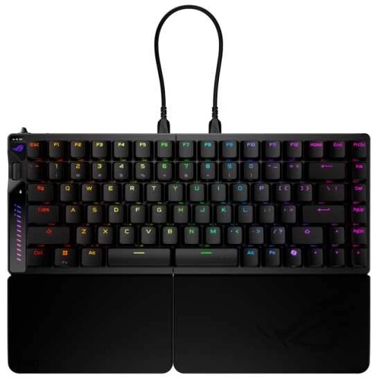 Klaviatūra ASUS ROG Falcata, 75%, Laidinis ir belaidis, USB + RF belaidis + „Bluetooth“, Magnetinis-mechaninis rakto jungiklis, RGB LED, Juoda