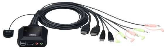 Aten | 2 prievadų USB 4K HDMI kabelis KVM jungiklis su nuotolinio prievado parinkikliu | CS22H-AT