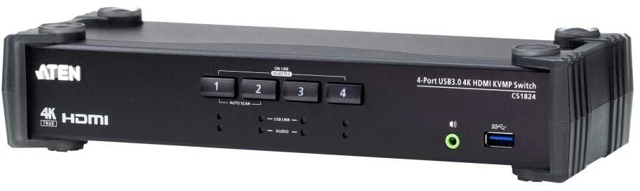 ATEN 4 prievadų USB 3.0 4K HDMI KVMP™ komutatorius su garso maišytuvo režimu, 4096 x 2160 pikselių, 4K Ultra HD, 2,535 W, juodas