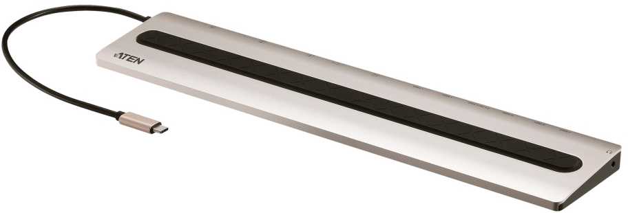ATEN USB-C daugiaprievadinė stotelė su maitinimo pralaidumu, laidinis, USB 3.2 Gen 1 (3.1 Gen 1) Type-C, 10,100,1000 Mbit/s, juoda, pilka, MicroSD (TransFlash), Micro SDHC, Micro SDXC, SD, SDHC, SDXC, 128 GB