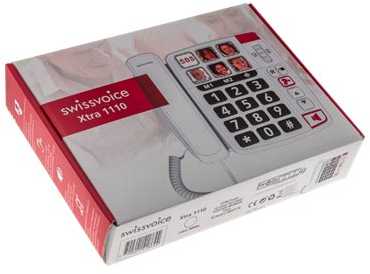 Atlinks „SwissVoice Xtra 1110“, Analoginis telefonas, Laidinis ragelis, Garsiakalbis, 8 įrašai, Balta