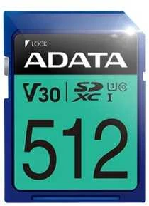 ADATA 512GB Premier Pro SDXC UHS-I U3 Class 10 (V30S), R/W iki 100/80 MB/s