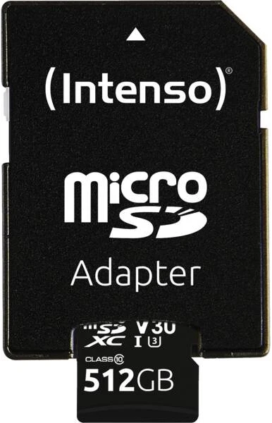 „Intenso Micro SDXC 512GB C10 UHS-I Professional“ + adapteris