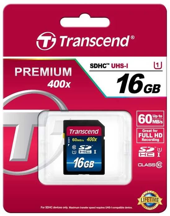 Atminties kortelė Transcend SDHC 16GB 10 klasės UHS-I 400x Premium