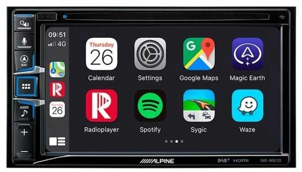 Alpine 2 DIN magnetolos ekranas su programėlių meniu