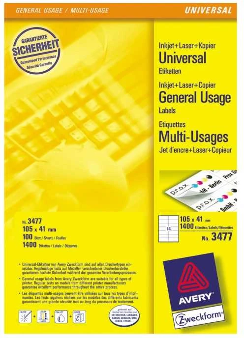 Avery Zweckform universalios etiketės, Balta 105x41mm 100 lapų (3477)