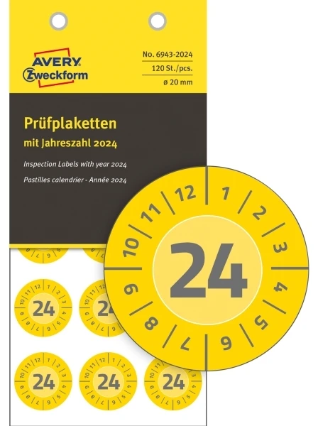 AVERY Avery 6943-2024 Ø 20 mm, 120 Etiketter, Gul Gul 152x70x3,5mm (8stk) - (8 pce pr. blister emballage)