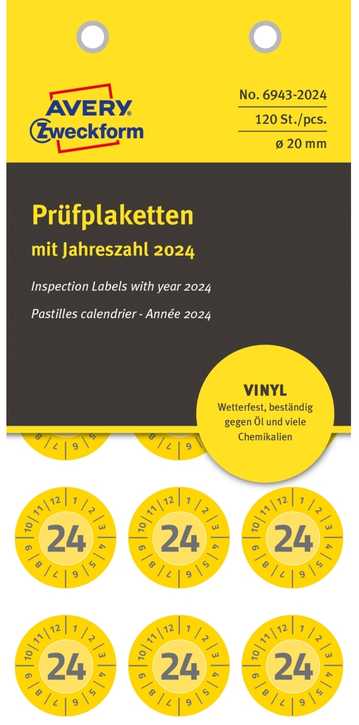 AVERY Avery 6943-2024 Ø 20 mm, 120 Etiketter, Gul Gul 152x70x3,5mm (8stk) - (8 pce pr. blister emballage)