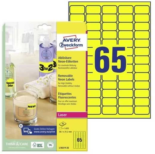 „Avery Zweckform Gelton“ neoninės etiketės, 38,1 x 21,2 mm (L7651Y-25)