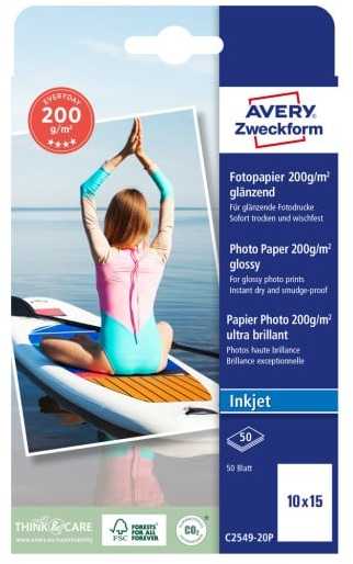 AVERY Avery C2549-20P, Högglans, 200 g/m ^, Bläckstråleskrivare, 10x15 cm, Vit, 40 ark