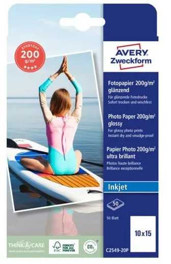 AVERY Avery C2549-20P, Högglans, 200 g/m ^, Bläckstråleskrivare, 10x15 cm, Vit, 40 ark