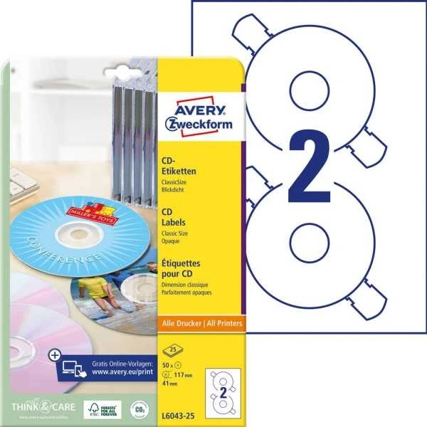 Avery Zweckform ETYK.ZF 6043 DIA.117 CD balta 25ARK ETYKIETA - 6043-25